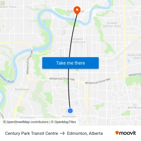 Century Park Transit Centre to Edmonton, Alberta map
