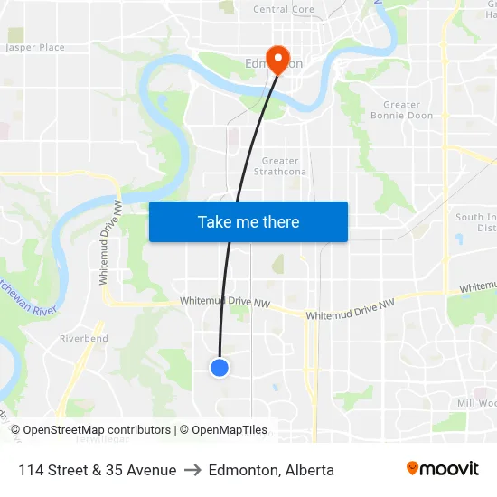 114 Street & 35 Avenue to Edmonton, Alberta map