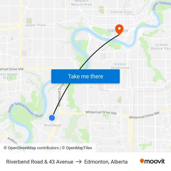 Riverbend Road & 43 Avenue to Edmonton, Alberta map