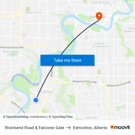 Riverbend Road & Falconer Gate to Edmonton, Alberta map