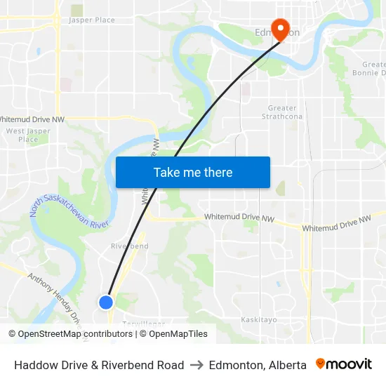 Haddow Drive & Riverbend Road to Edmonton, Alberta map