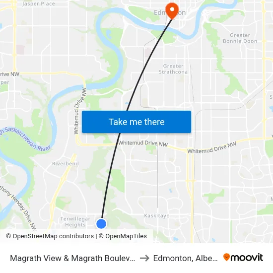 Magrath View & Magrath Boulevard to Edmonton, Alberta map