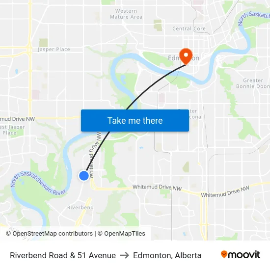 Riverbend Road & 51 Avenue to Edmonton, Alberta map