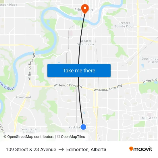 109 Street & 23 Avenue to Edmonton, Alberta map