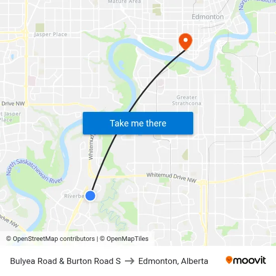Bulyea Road & Burton Road S to Edmonton, Alberta map