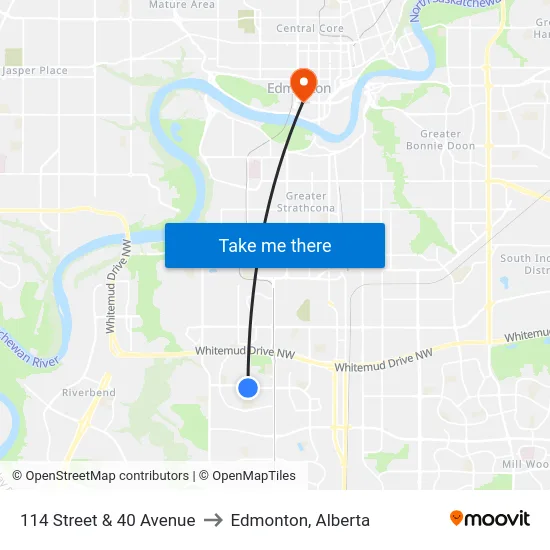 114 Street & 40 Avenue to Edmonton, Alberta map