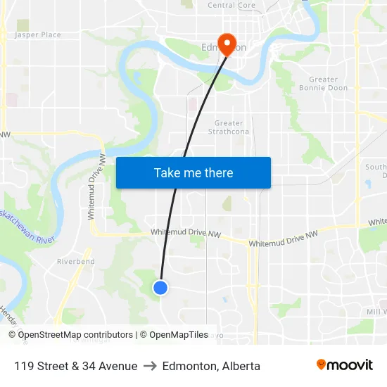 119 Street & 34 Avenue to Edmonton, Alberta map