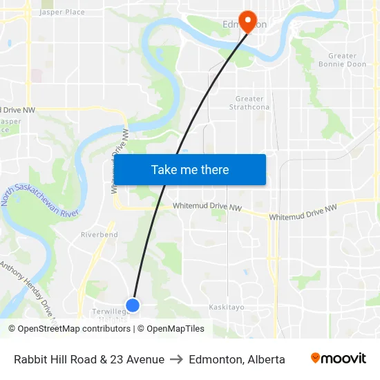 Rabbit Hill Road & 23 Avenue to Edmonton, Alberta map