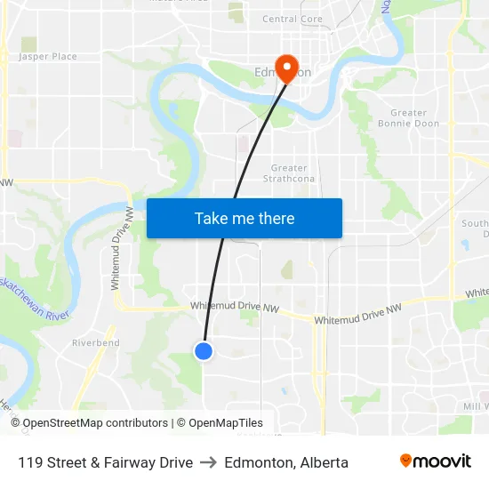 119 Street & Fairway Drive to Edmonton, Alberta map