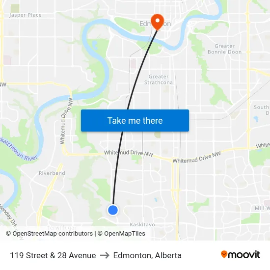 119 Street & 28 Avenue to Edmonton, Alberta map