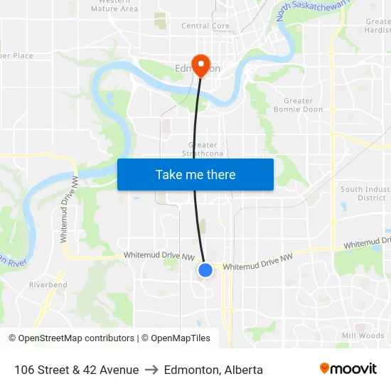106 Street & 42 Avenue to Edmonton, Alberta map