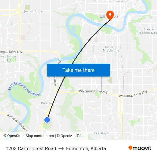 1203 Carter Crest Road to Edmonton, Alberta map