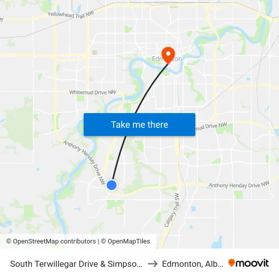 South Terwillegar Drive & Simpson Drive to Edmonton, Alberta map