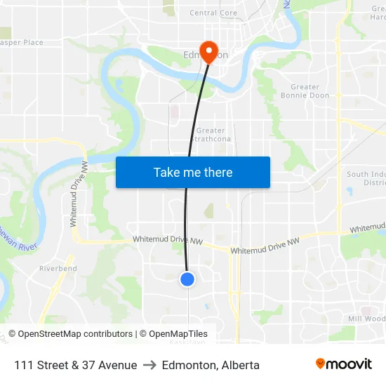 111 Street & 37 Avenue to Edmonton, Alberta map