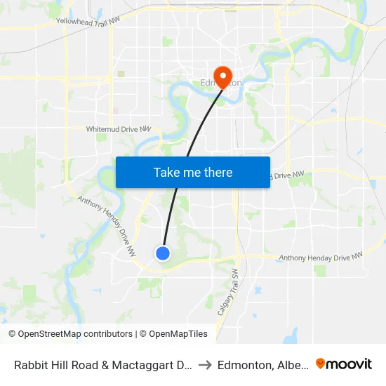 Rabbit Hill Road & Mactaggart Drive to Edmonton, Alberta map