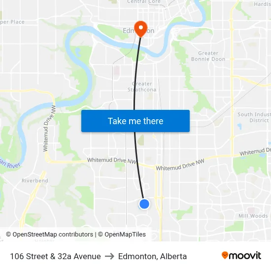 106 Street & 32a Avenue to Edmonton, Alberta map