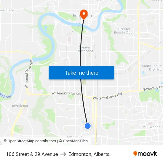 106 Street & 29 Avenue to Edmonton, Alberta map