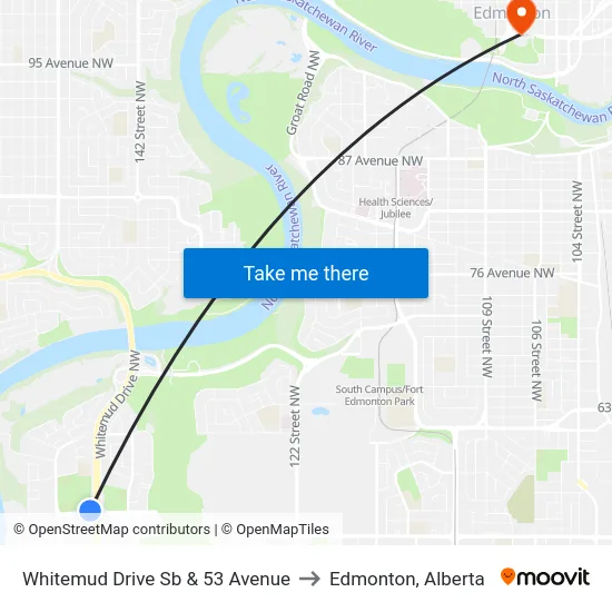Whitemud Drive Sb & 53 Avenue to Edmonton, Alberta map