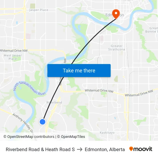 Riverbend Road & Heath Road S to Edmonton, Alberta map