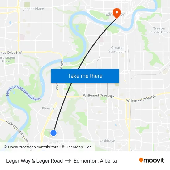 Leger Way & Leger Road to Edmonton, Alberta map
