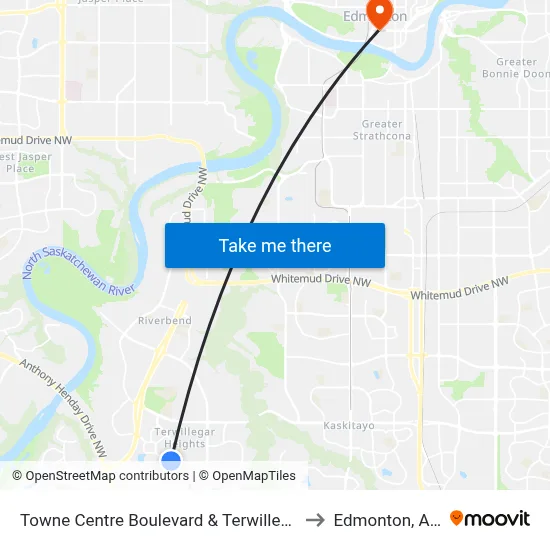 Towne Centre Boulevard & Terwillegar Common to Edmonton, Alberta map