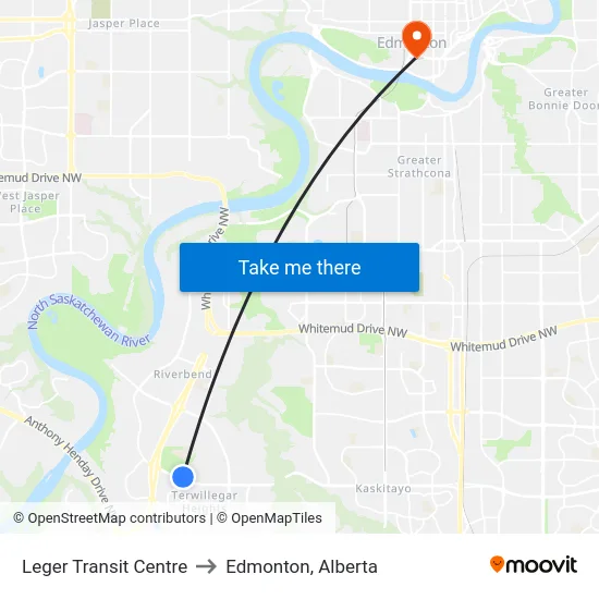 Leger Transit Centre to Edmonton, Alberta map