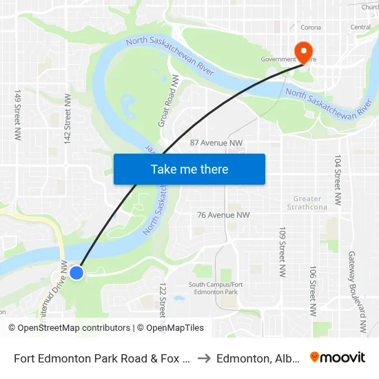 Fort Edmonton Park Road & Fox Drive to Edmonton, Alberta map