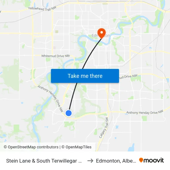 Stein Lane & South Terwillegar Drive to Edmonton, Alberta map