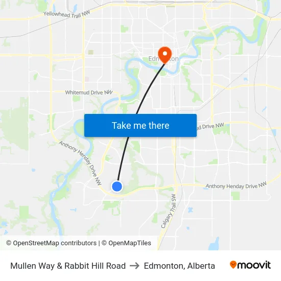 Mullen Way & Rabbit Hill Road to Edmonton, Alberta map
