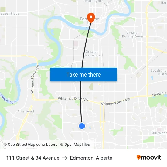 111 Street & 34 Avenue to Edmonton, Alberta map