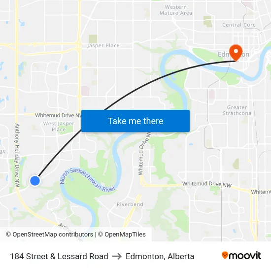184 Street & Lessard Road to Edmonton, Alberta map