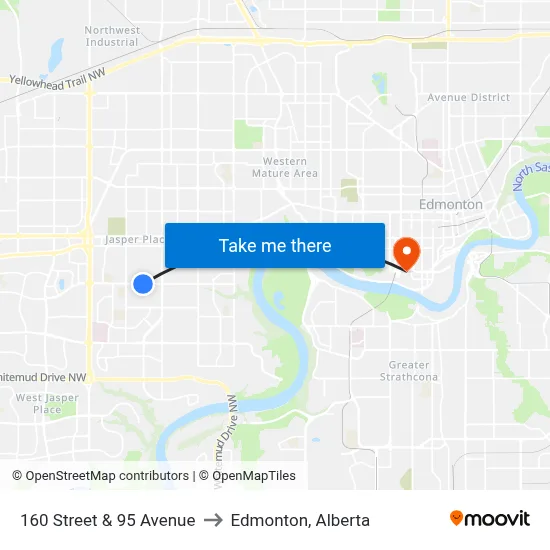 160 Street & 95 Avenue to Edmonton, Alberta map
