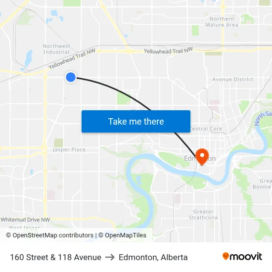 160 Street & 118 Avenue to Edmonton, Alberta map