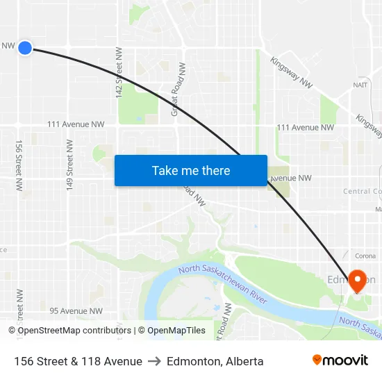 156 Street & 118 Avenue to Edmonton, Alberta map