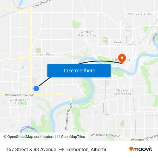167 Street & 83 Avenue to Edmonton, Alberta map