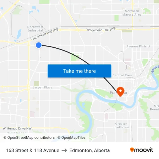 163 Street & 118 Avenue to Edmonton, Alberta map