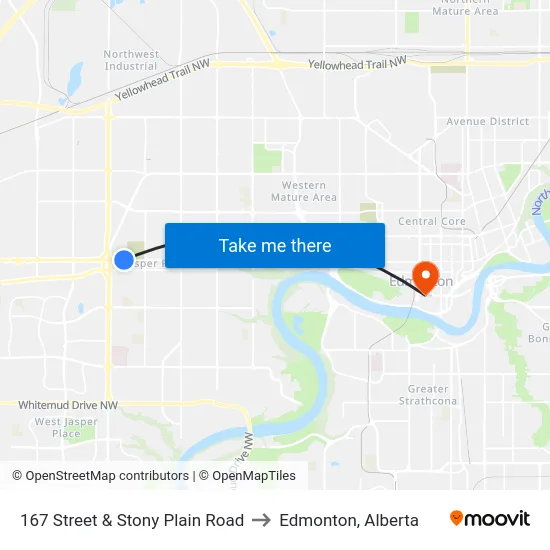 167 Street & Stony Plain Road to Edmonton, Alberta map