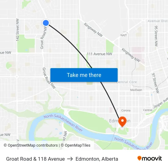 Groat Road & 118 Avenue to Edmonton, Alberta map
