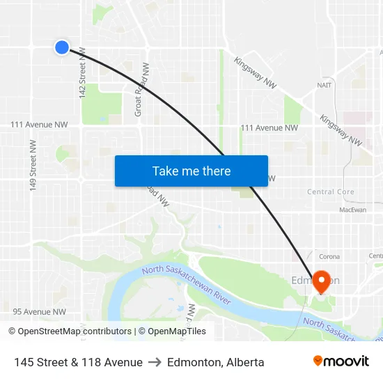 145 Street & 118 Avenue to Edmonton, Alberta map