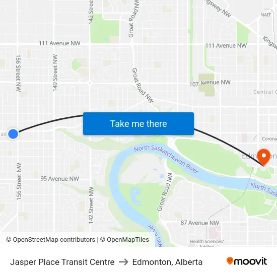 Jasper Place Transit Centre to Edmonton, Alberta map