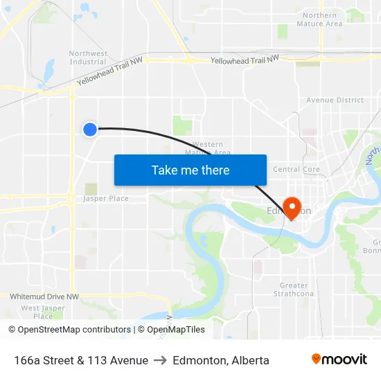 166a Street & 113 Avenue to Edmonton, Alberta map