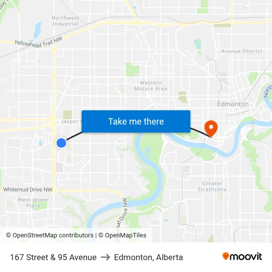 167 Street & 95 Avenue to Edmonton, Alberta map