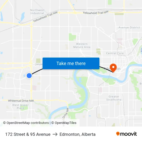 172 Street & 95 Avenue to Edmonton, Alberta map