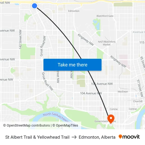 St Albert Trail & Yellowhead Trail to Edmonton, Alberta map
