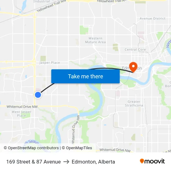 169 Street & 87 Avenue to Edmonton, Alberta map