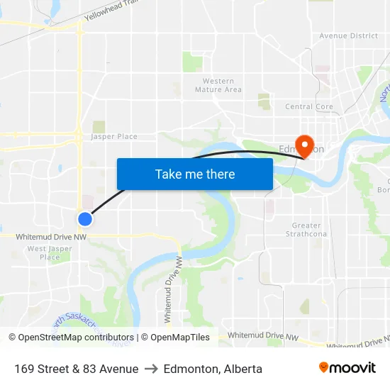 169 Street & 83 Avenue to Edmonton, Alberta map
