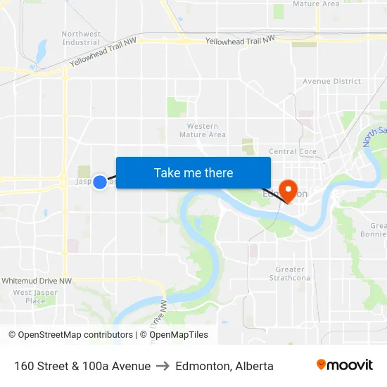 160 Street & 100a Avenue to Edmonton, Alberta map