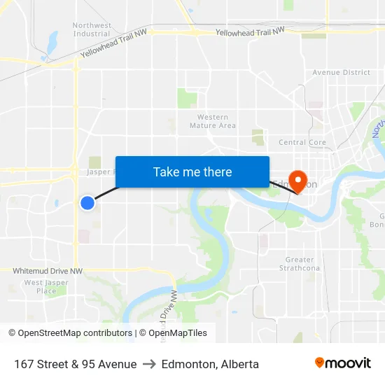 167 Street & 95 Avenue to Edmonton, Alberta map