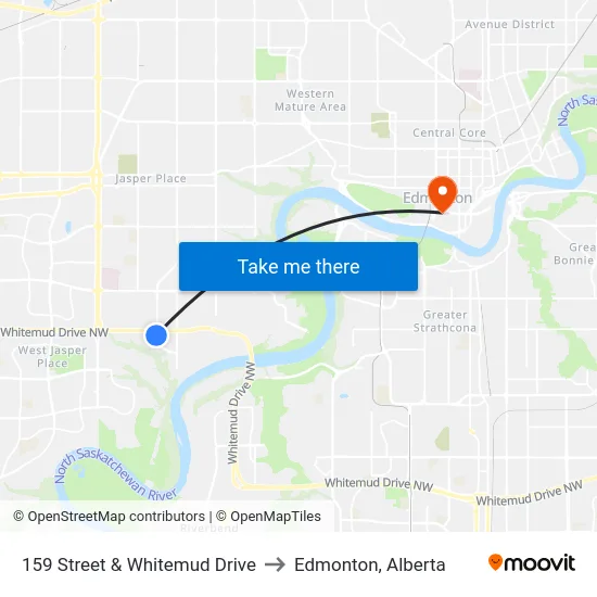 159 Street & Whitemud Drive to Edmonton, Alberta map