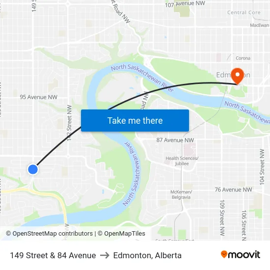 149 Street & 84 Avenue to Edmonton, Alberta map